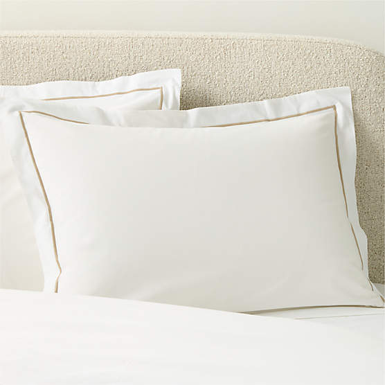 Marisal Organic Cotton Percale 400 Thread Count White with Taupe Standard Pillow Shams Set of 2