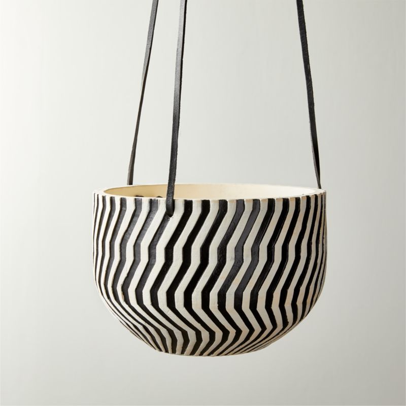 View Marlee Black and White Indoor Hanging Planter Large details