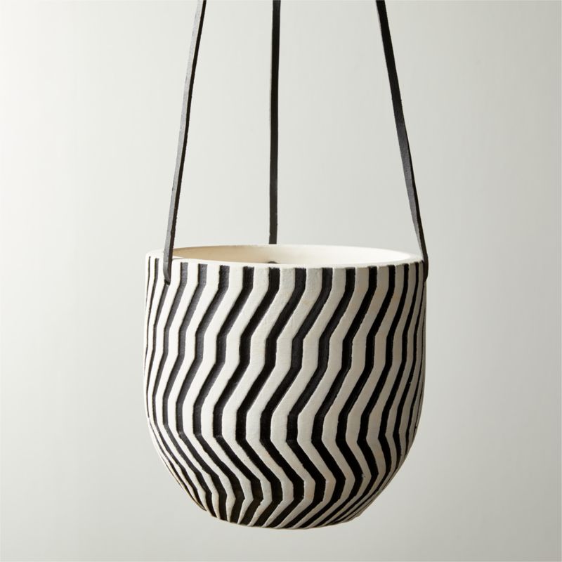 View Marlee Black and White Indoor Hanging Planter Small details