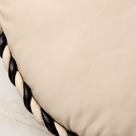 Marlon Warm White and Black Twisted Leather Round Throw Pillow 16"