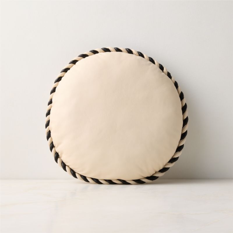 View Marlon Warm White and Black Twisted Leather Round Throw Pillow 16" details