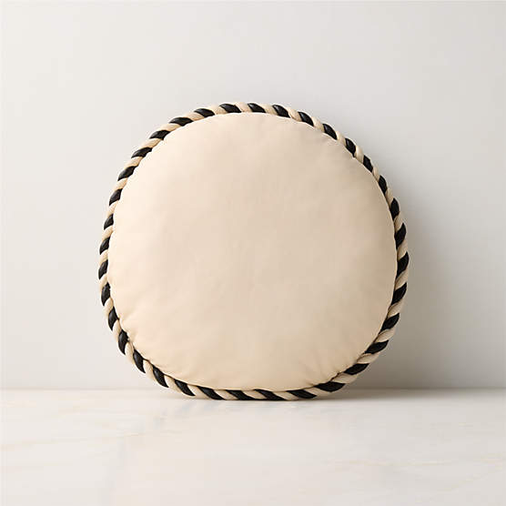 Marlon Warm White and Black Twisted Leather Round Throw Pillow 16"