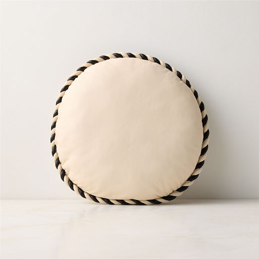 Marlon Warm White and Black Twisted Leather Round Throw Pillow 16"