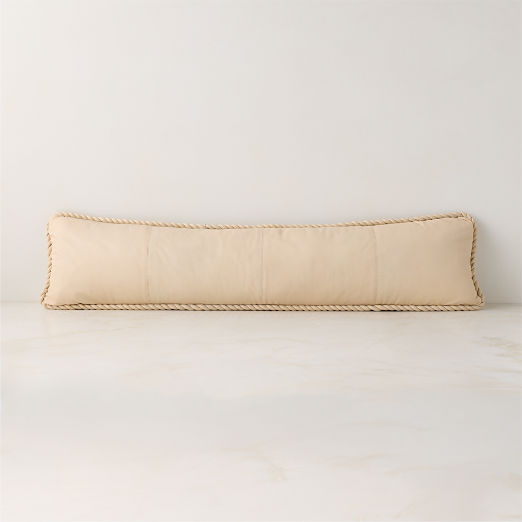 Marlon Warm White Twisted Leather Lumbar Throw Pillow with Down-Alternative Insert 48"x12"
