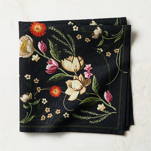 Marne Black Cotton and Linen Napkin