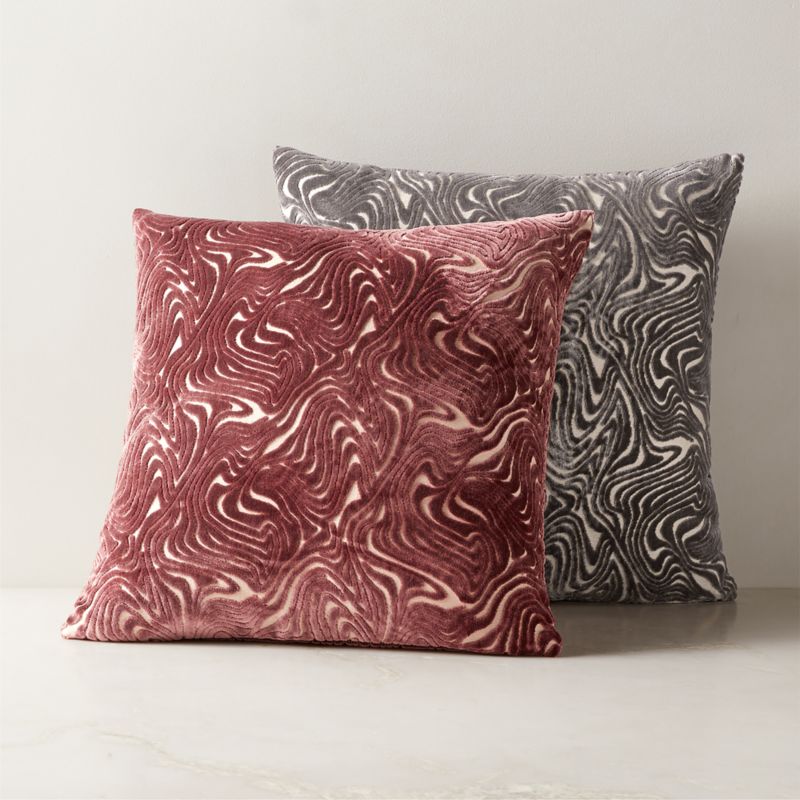 Maro Smoked Mauve Cut Viscose Throw Pillow with Feather-Down Insert 18"