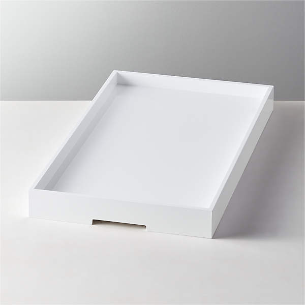 White Rectangular Tray Herringbone Inlay Small Trays Home Decor - Pack of 2