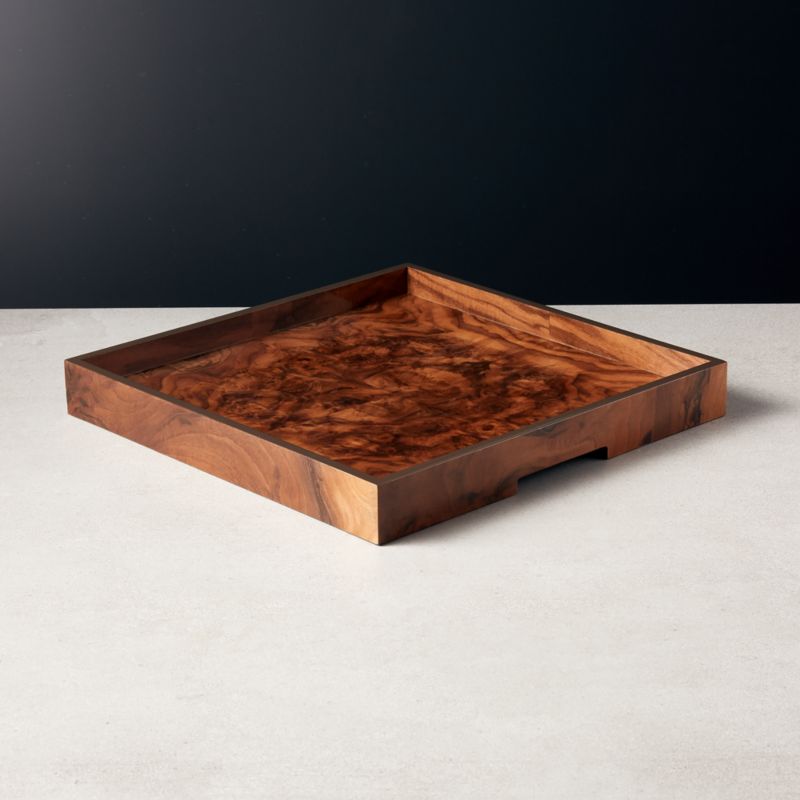 View Marq Square Burl Wood Tray Large details