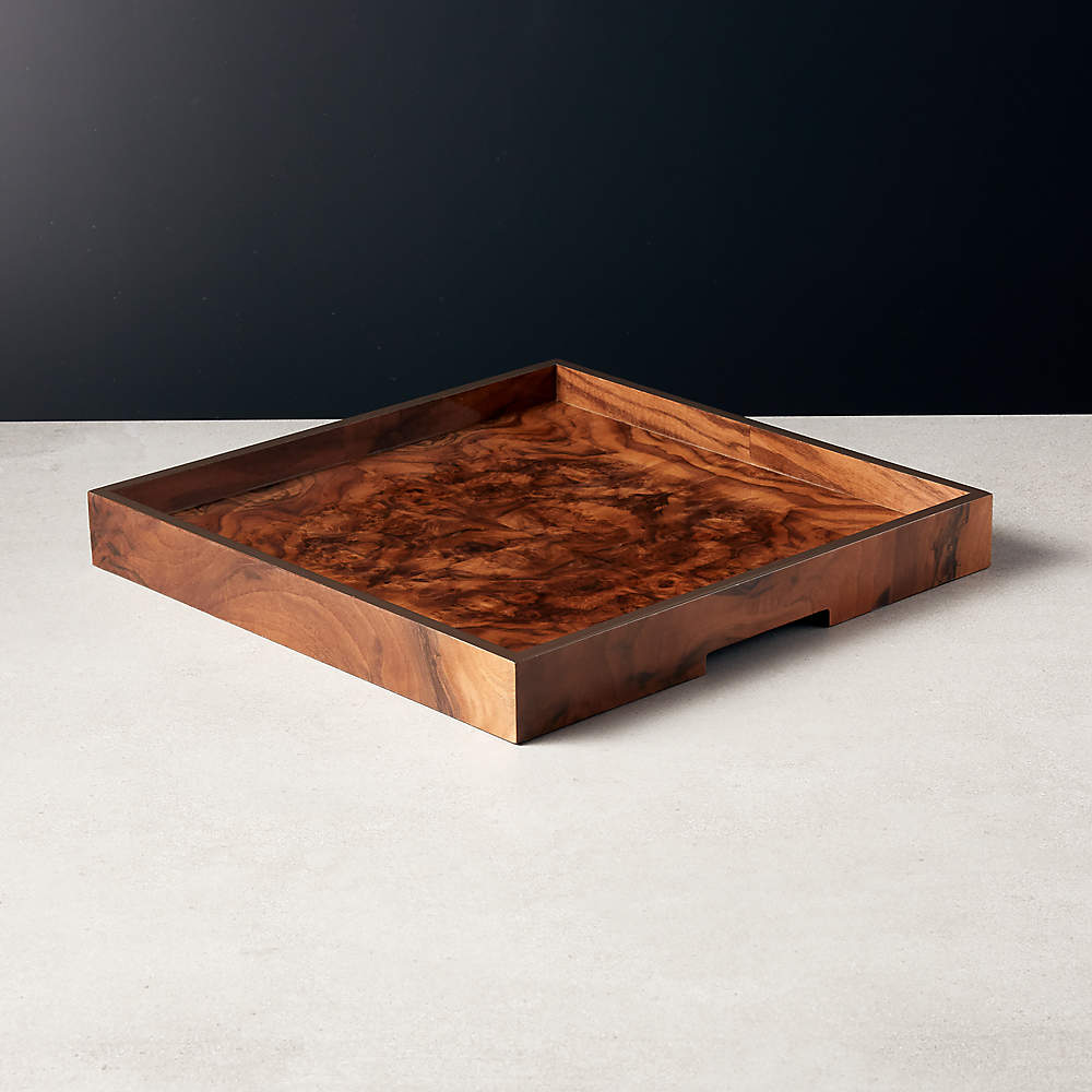 Marq Square Burl Wood Tray Large
