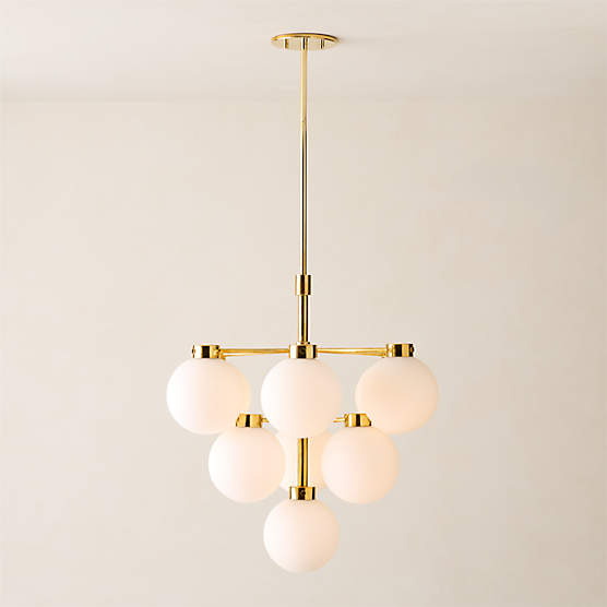 Marra Unlacquered Brass Tiered Pendant Light with Milky Glass Shade