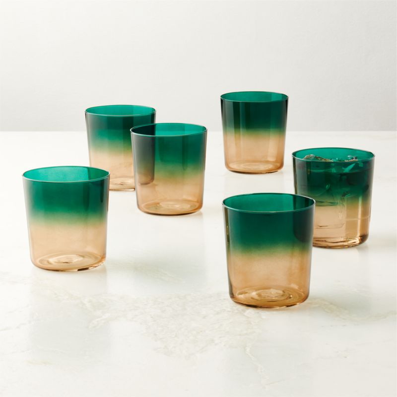 View Marta Ombre Green Double Old-Fashioned Glasses Set of 6 by Azeeza details