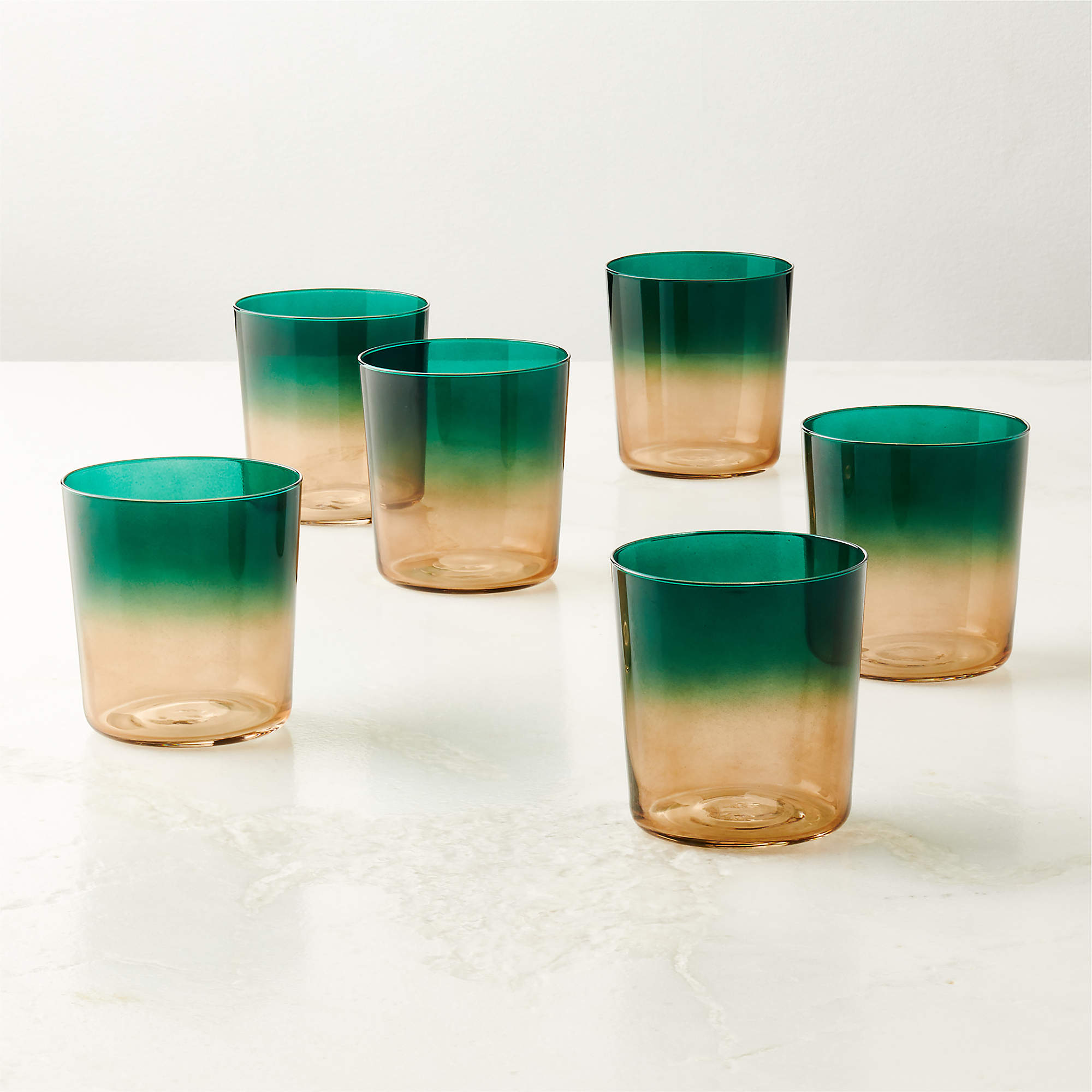 Marta Ombre Green Double OldFashioned Glasses Set of 6 by Azeeza