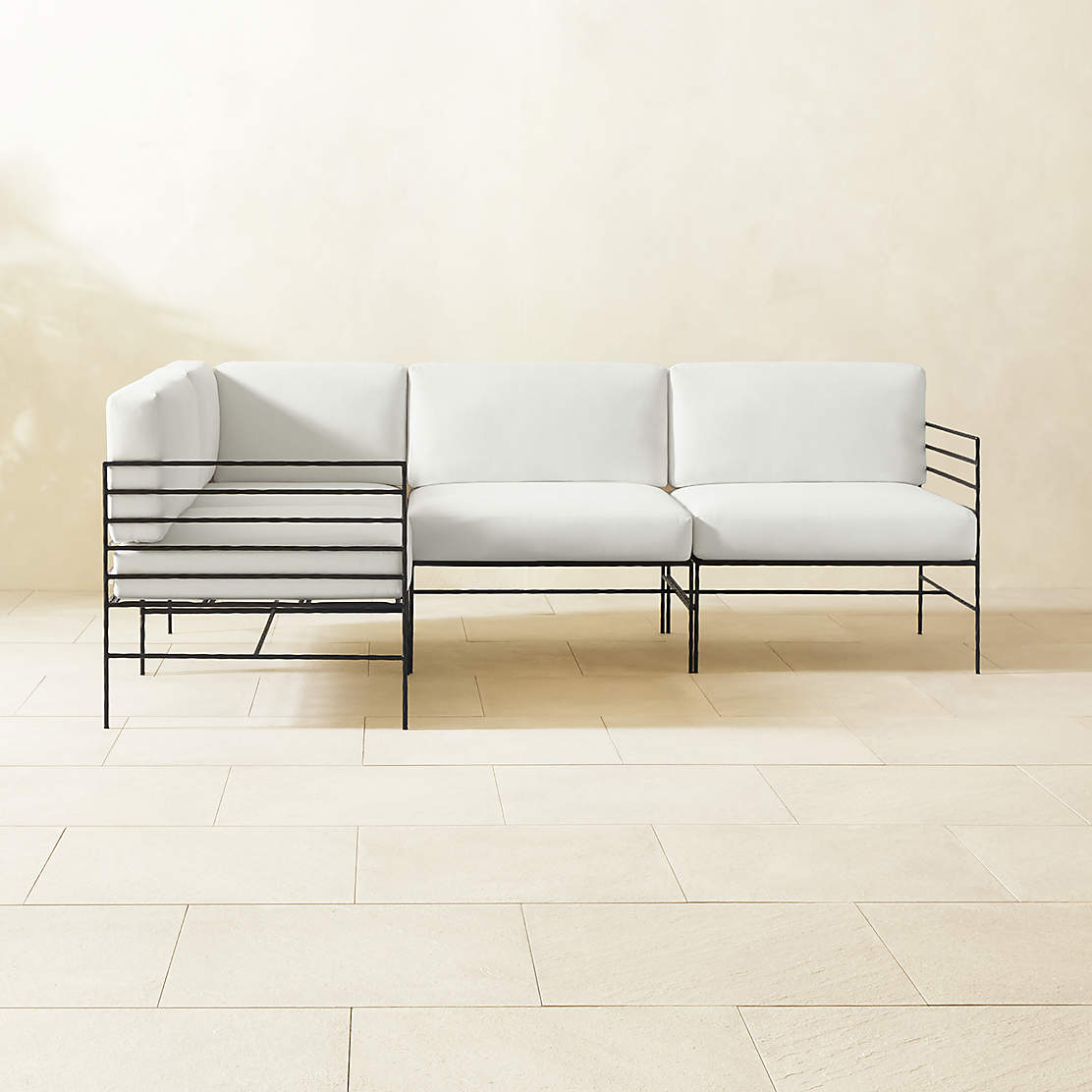 Marteau Modern Black Iron Outdoor Lounge Chair with White Sunbrella