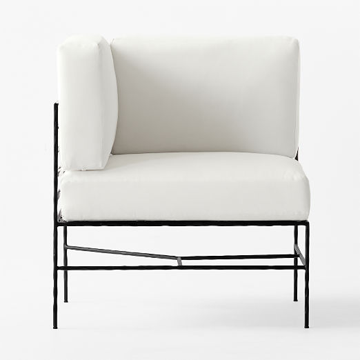 Marteau Black Metal Outdoor Corner Chair with White Sunbrella® Cushions