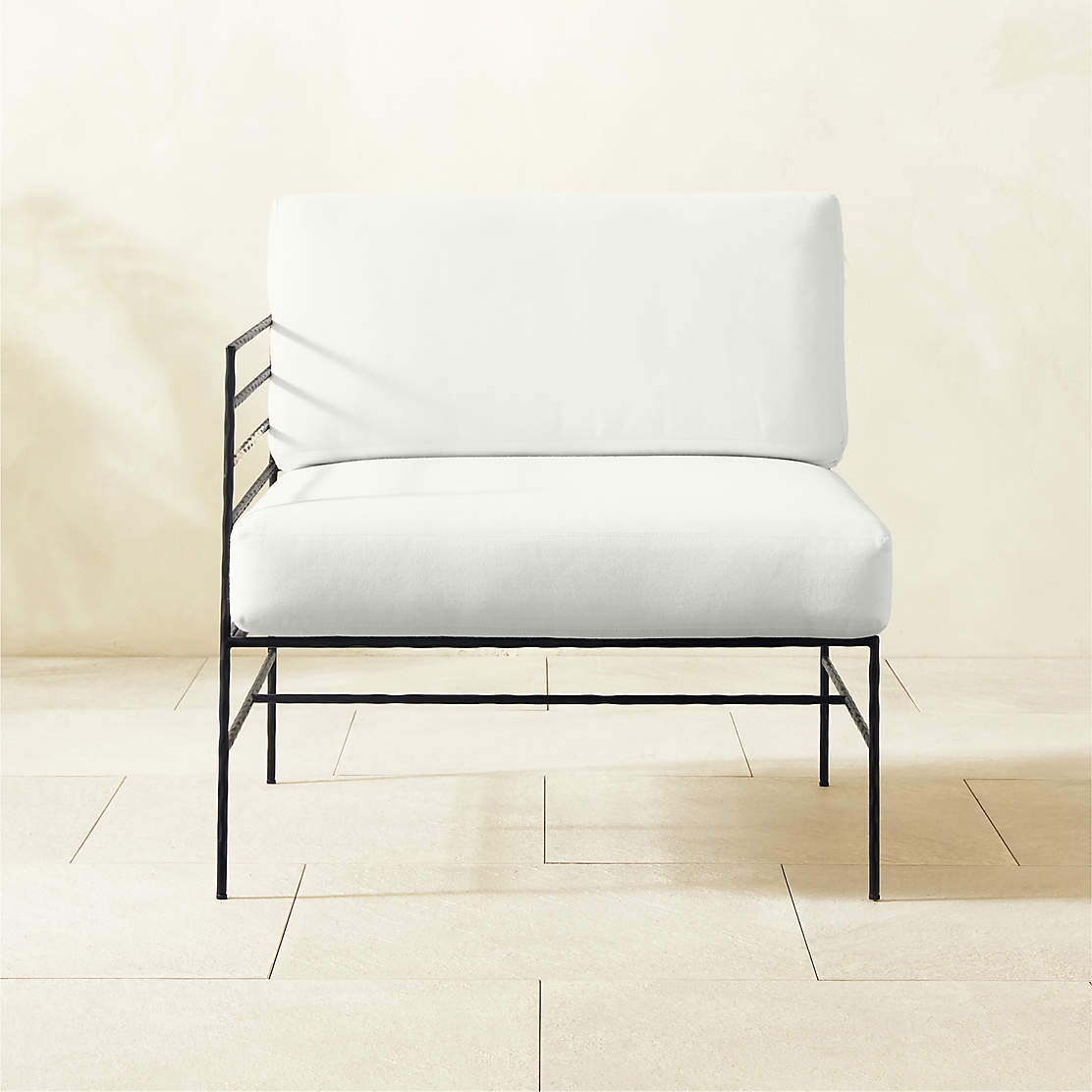 Marteau Modern Black Iron Outdoor Sofa with White Sunbrella Cushions