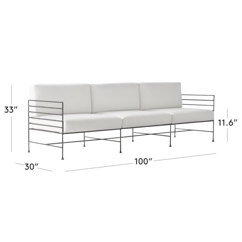 View Marteau 100" Black Iron Outdoor Sofa With White Sunbrella® Cushions - image 3 of 11