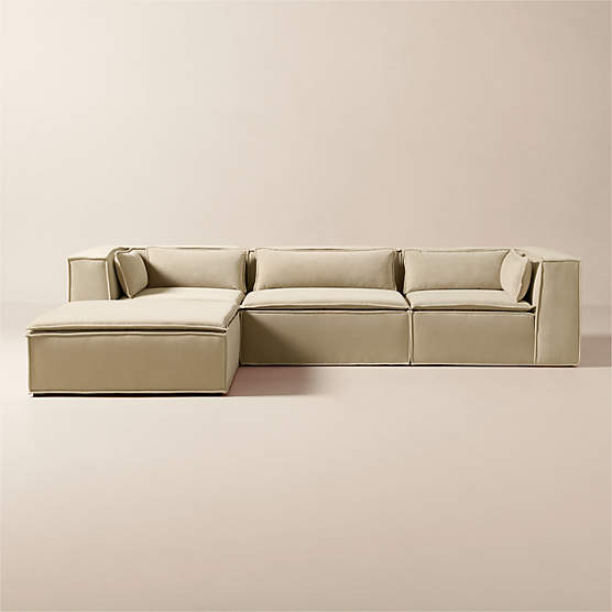 Martine 4-Piece Light Brown Performance Velvet Sectional With Ottoman