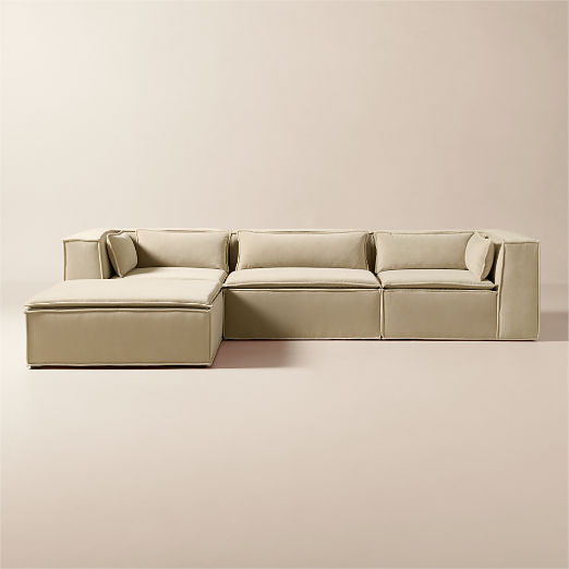 Martine 4-Piece Light Brown Performance Velvet Sectional With Ottoman