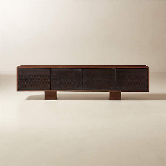 Martinez 85" Acacia and Bronze Metal Credenza