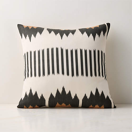 Mayra Warm White and Black Turkish Silk Satin Throw Pillow with Down-Alternative Insert 20"x20"