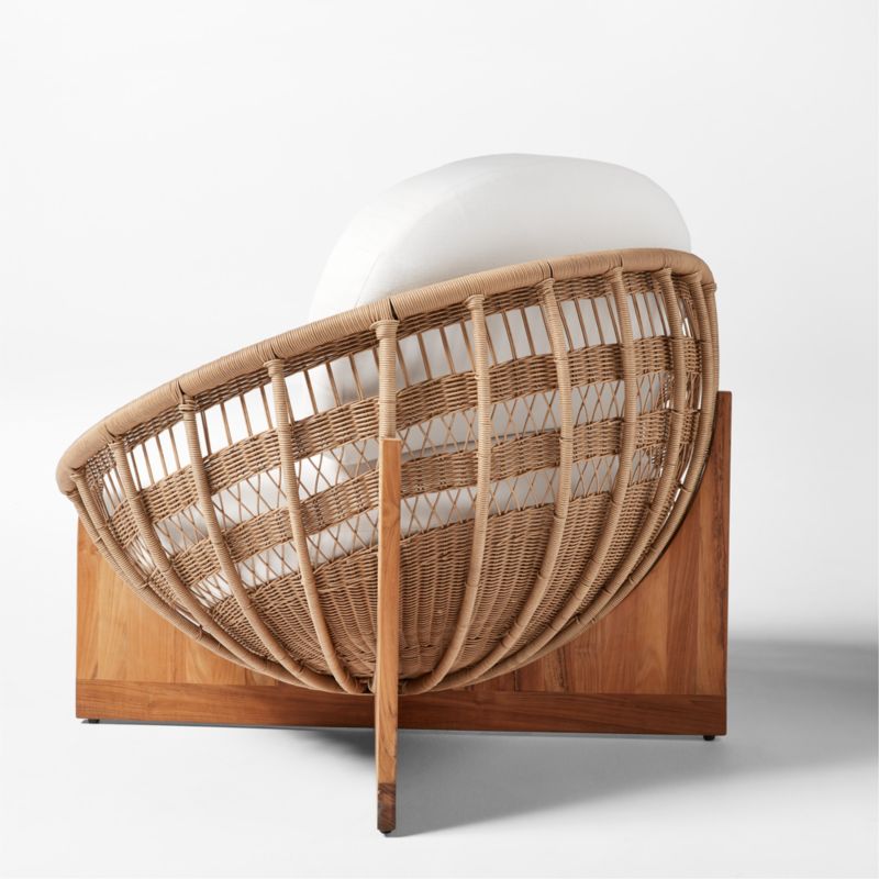 Masha Rattan and Teak Outdoor Lounge Chair with White Sunbrella® Cushions - image 8 of 10