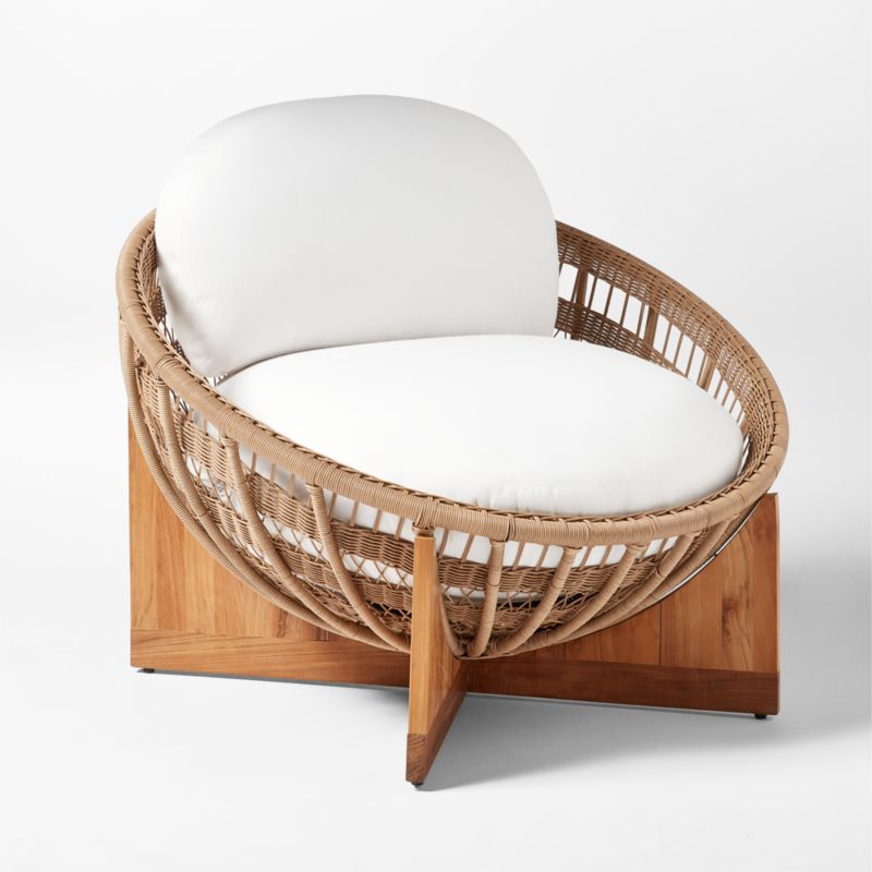 Masha Rattan and Teak Outdoor Lounge Chair with White Sunbrella® Cushions - image 6 of 10