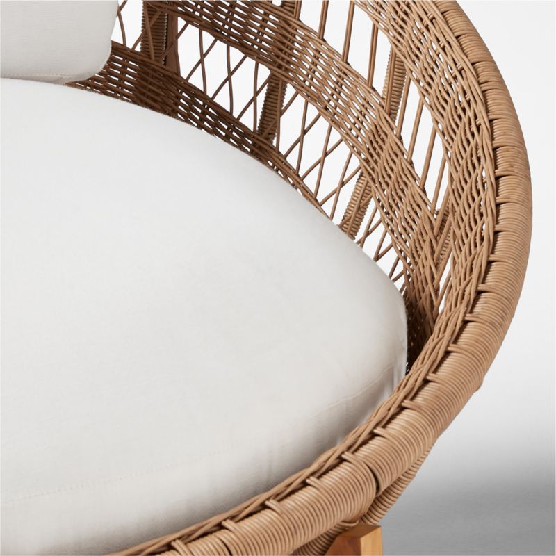 Masha Rattan and Teak Outdoor Lounge Chair with White Sunbrella® Cushions - image 9 of 10