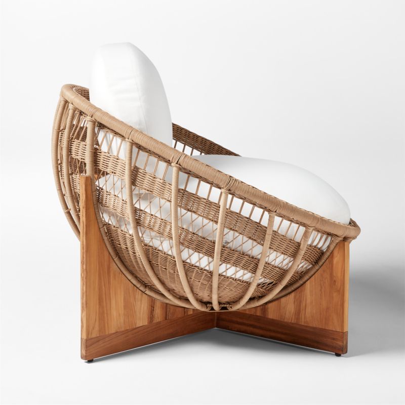 Masha Rattan and Teak Outdoor Lounge Chair with White Sunbrella® Cushions - image 7 of 10