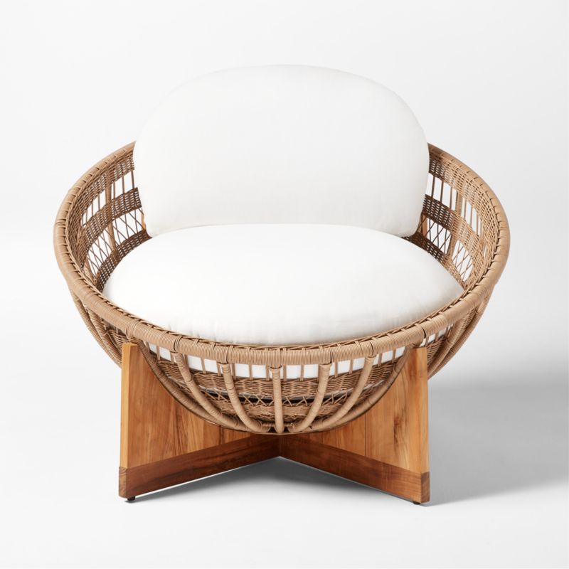 Masha Rattan and Teak Outdoor Lounge Chair with White Sunbrella® Cushions - image 5 of 10