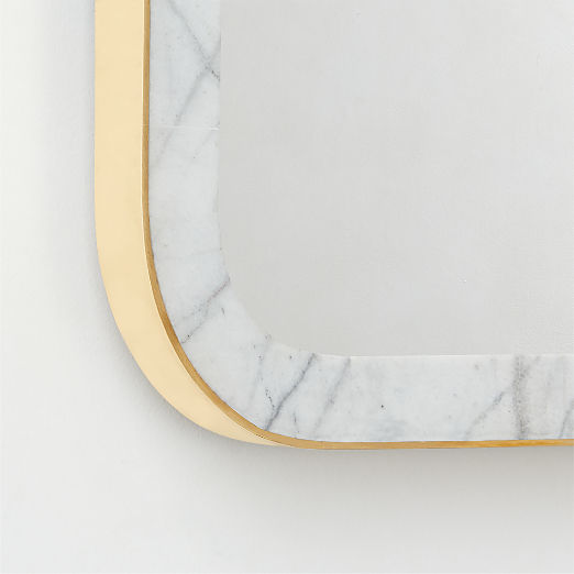 Masine Unlacquered Brass and Marble Rectangular Wall Mirror 48"x36"