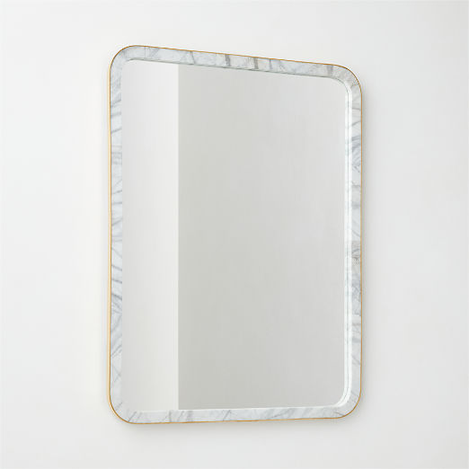 Masine Unlacquered Brass and Marble Rectangular Wall Mirror 48"x36"