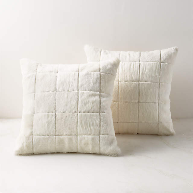 Match White Cowhide Modern Throw Pillow with Down-Alternative Insert 20