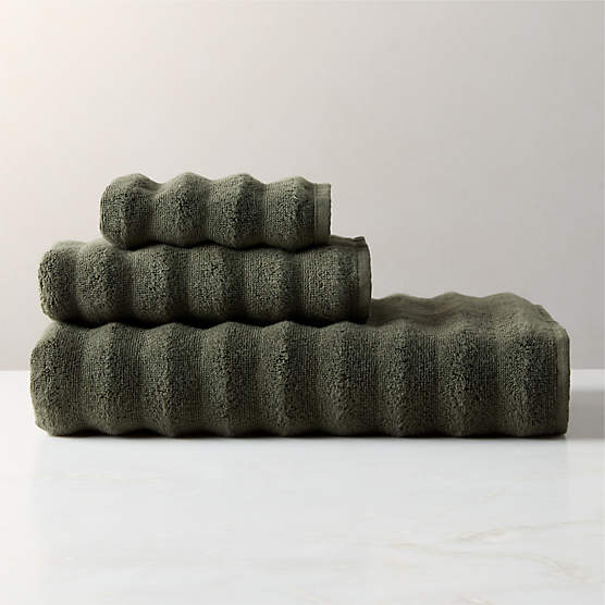 Matin Wavy Organic Cotton Smoked Green Bath Towel Set