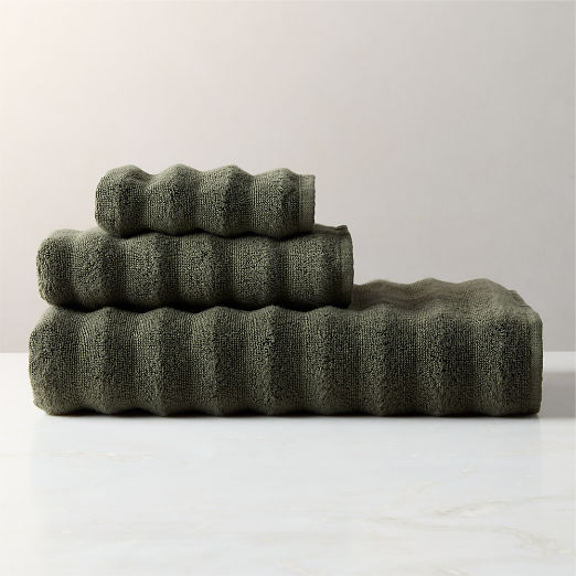 Matin Wavy Organic Cotton Smoked Green Bath Towels