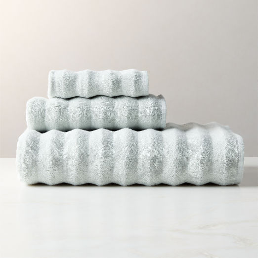Matin Wavy Organic Cotton Mist Green Bath Towel Set