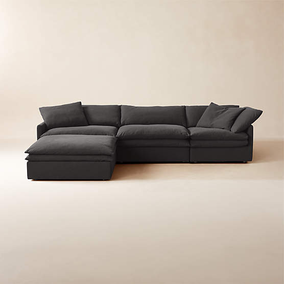 Mattea 4-Piece Charcoal Black Performance Linen Sectional Sofa with Left-Arm