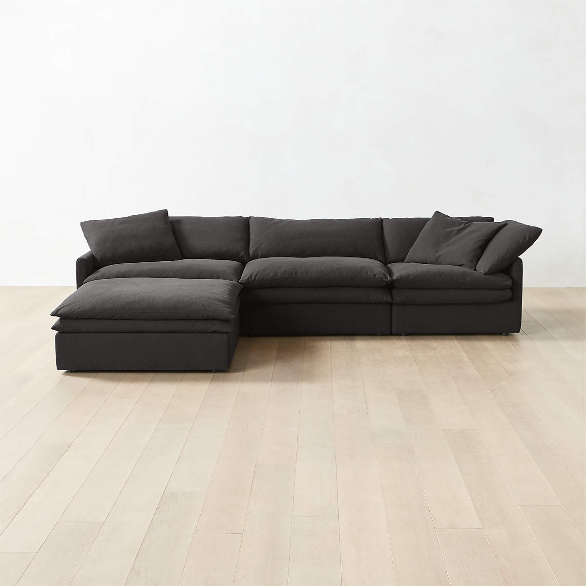 Mattea 4-Piece Charcoal Black Performance Linen Sectional Sofa with Left-Arm (Open Larger View)