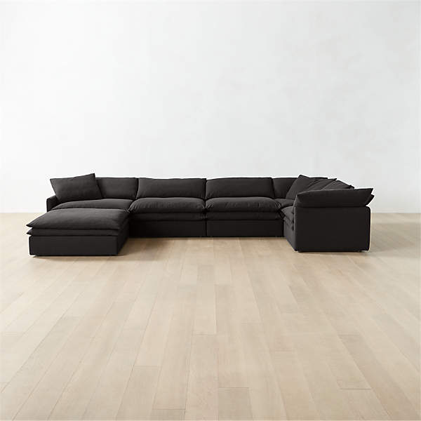 Mattea 6 Piece Charcoal Black Performance Linen Sectional Sofa With Left Arm Cb2