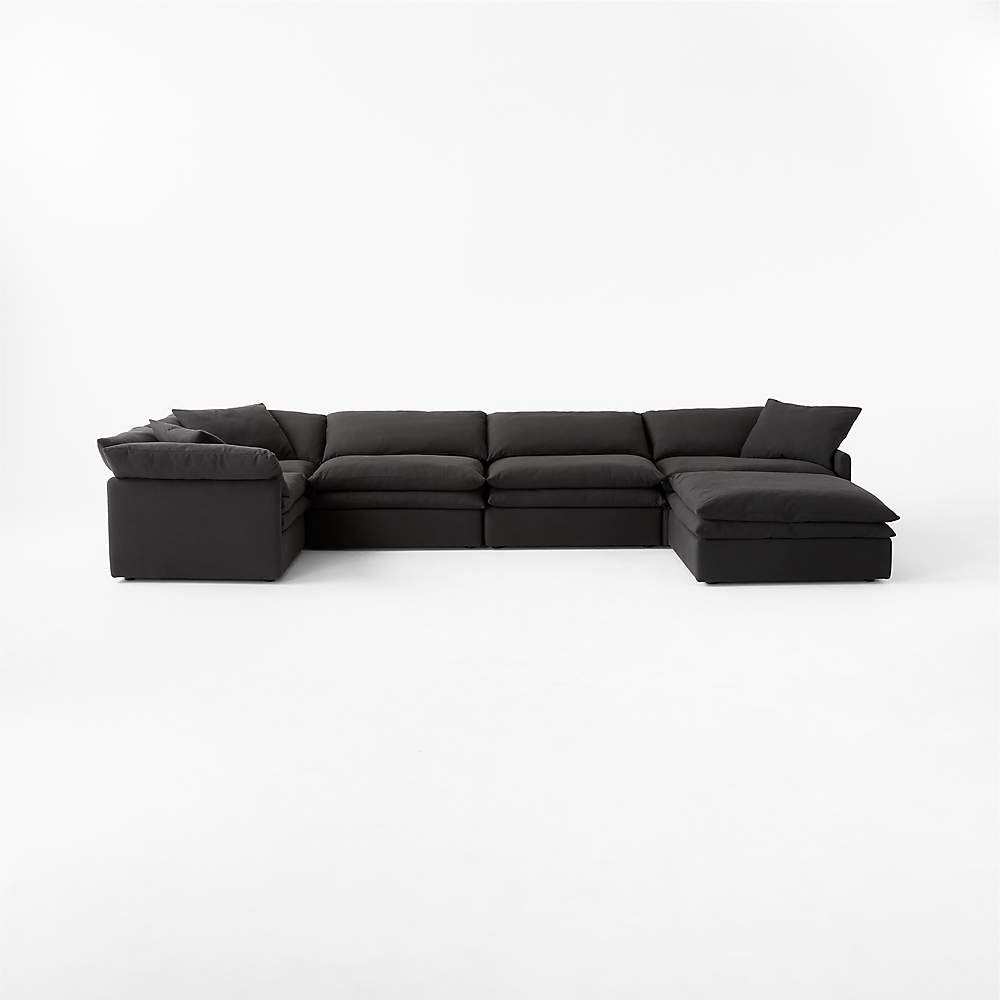 Mattea 6 Piece Charcoal Black Performance Linen Sectional Sofa With Right Arm Cb2