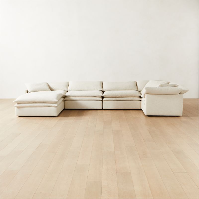 Mattea 6-Piece U-Shaped Neutral Performance Linen Sectional Sofa with ...