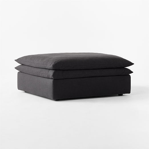 Mattea Charcoal Black Performance Linen Ottoman