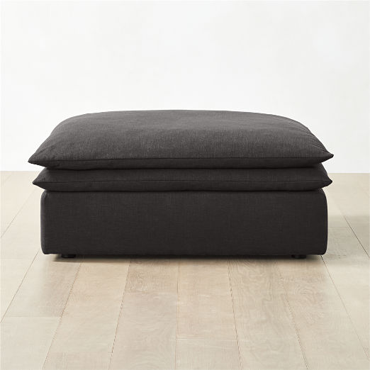 Mattea Charcoal Black Performance Linen Ottoman