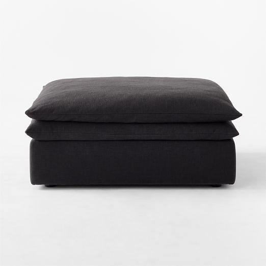 Mattea Charcoal Black Performance Linen Ottoman