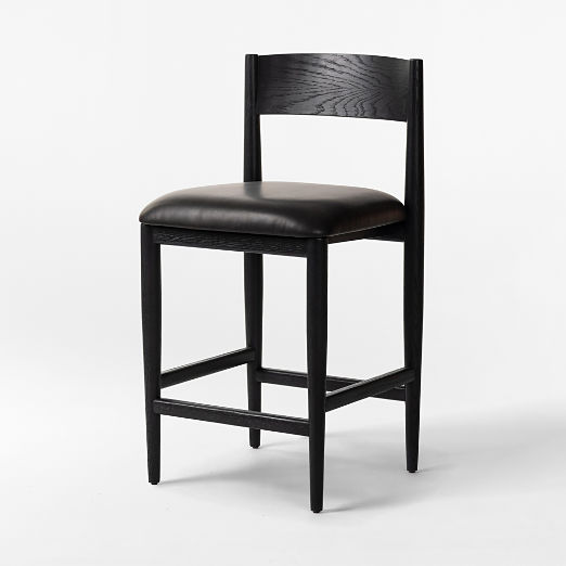 Mavery Dark Oak Wood and Vegan Leather Counter Stool