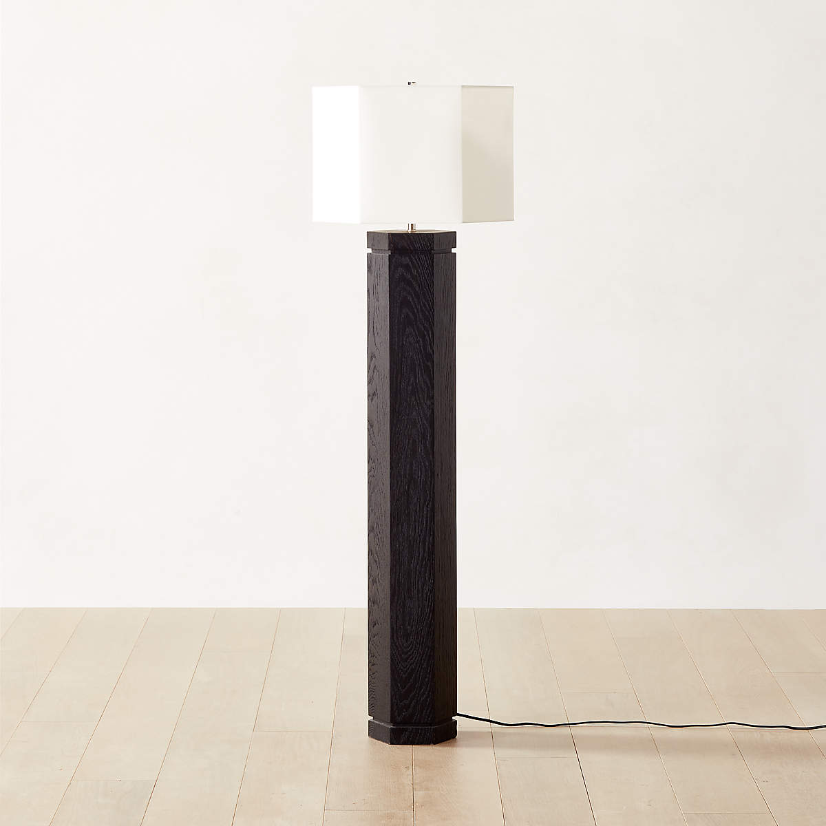 Maya Black Ebonized Oak Wooden Modern Floor Lamp | CB2