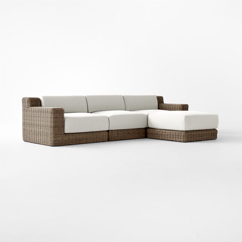 Maylin 4-Piece All-Weather Rattan Outdoor Sectional Sofa And Ottoman with Warm White Sunbrella® Cushions - image 7 of 12