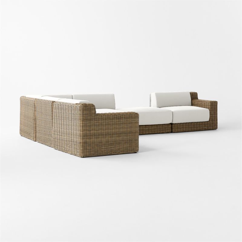 Maylin 6-Piece All-Weather Rattan Outdoor Sectional Sofa And Ottoman with Warm White Sunbrella® Cushions - image 6 of 12