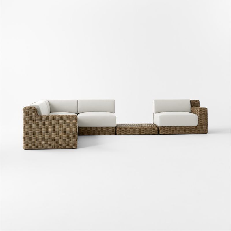 Maylin 6-Piece All-Weather Rattan Outdoor Sectional Sofa And Ottoman with Warm White Sunbrella® Cushions - image 9 of 12