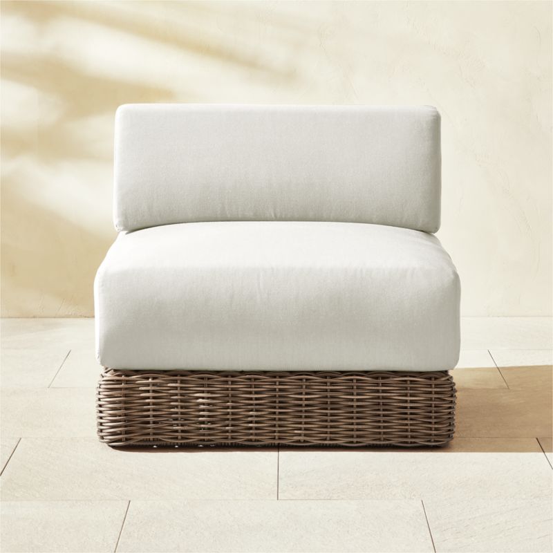 Maylin All-Weather Rattan Outdoor Armless Chair with Warm White Sunbrella® Cushions - image 0 of 12