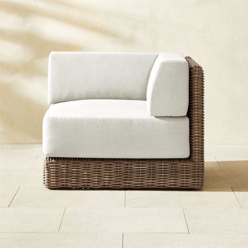 Maylin All-Weather Rattan Outdoor Corner Chair with Warm White Sunbrella® Cushions - image 0 of 11